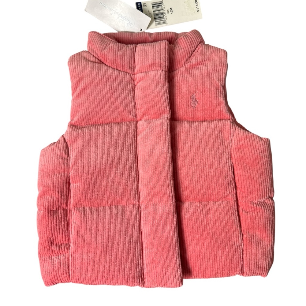 NWT Ralph Lauren 12M 12 Months Baby Girl Rose Corduroy Puffy Vest